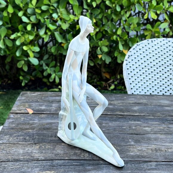 Lladro Other - Lladro Nao "Harlequin" Jester Large with Guitar Mandolin Porcelain Vintage